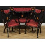 An Edwardian three-piece salon suite or drawing room suite, comprising a sofa, 98cm high, 119cm