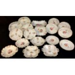A 19th century dessert service painted with flowers, comprising six plates, two serving dishes and a