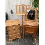 A pine three dreamer bedside chest; a pine music stand; a pine dressing mirror (3) ***Please note