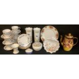 A pair of Aynsley Cottage Garden pasttern vases, scallop dish, powder bowl and cover; a Royal Albert