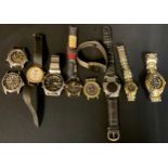 Watches - a collection of ten black faced and chronometer type wrist watches