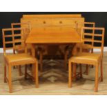 An early-mid 20th century oak dining suite, in the manner of Heal's, comprising sideboard, 96.5cm