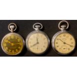 A black faced pilots pocket watch; another; an Army pocket watch (3)