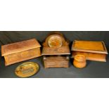 An early 20th century oak stationery box, the interior with well and pen aperture, c.1910; a 1930