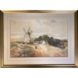 C J Keate Windmill by cottages signed, watercolour