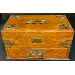 A Victorian oak smoker's box, pierced mounts to angles, c.1887