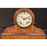 A 19th century marquetry and mother of pearl inlaid mantel clock