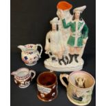 A Victorian Stafforshire frog mug; a Measham bargeware mug, John Cronshaw, Crumpsall, Manchester,