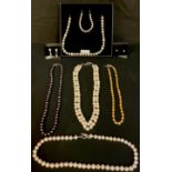 A sterling silver cultured pearl necklace and bracelet suite, boxed; other sterling silver