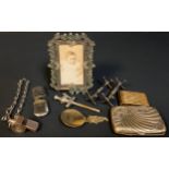 Boxes and Objects - an Art Nouveau photo frame, knife rests, a cigarette case, a lighter, match