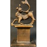 A stylised dark patinated bronze, stag, plinth base, monogrammed Bm, dated '40, 24cm