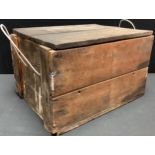 A hand made wooden tool chest, rope handles, 53cm wide, 33cm high, 39cm deep