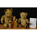 A 1950?s golden mohair teddy bear, amber and black glass eyes, black nose with stitched mouth,