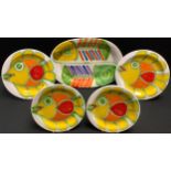 An Italian De Simone art pottery part fish service comprising oval platter and two pairs of