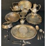 Plated Ware - a 19th century spirit kettle; gallery tray; salver; coffee pot; etc