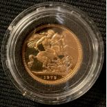 An Elizabeth II full gold sovereign, 1979, in a proof capsule, boxed