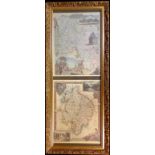 A pair of reproduction maps framed as one, Oxfordshire and Warwickshire, gilt frame