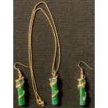 A pair of Chinese Jade dragon earrings and necklace set