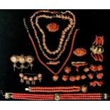 Coral Jewellery - a pair of earrings; bracelet; necklaces; brooches; etc
