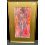 Clare Titterington Nude Study signed, watercolour, label to verso, 57cm x 28cm