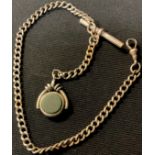 A silver Albert chain with bloodstone swivel fob