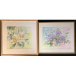 Glenice J Smith Summer Flowers signed, watercolour, 34cm x 42cm; Sue Bates Lillies signed,