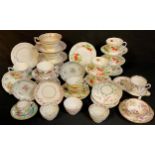 Teaware - a set of four Queens Virginia Strawberry teacups and saucers; two Crown Staffordshire