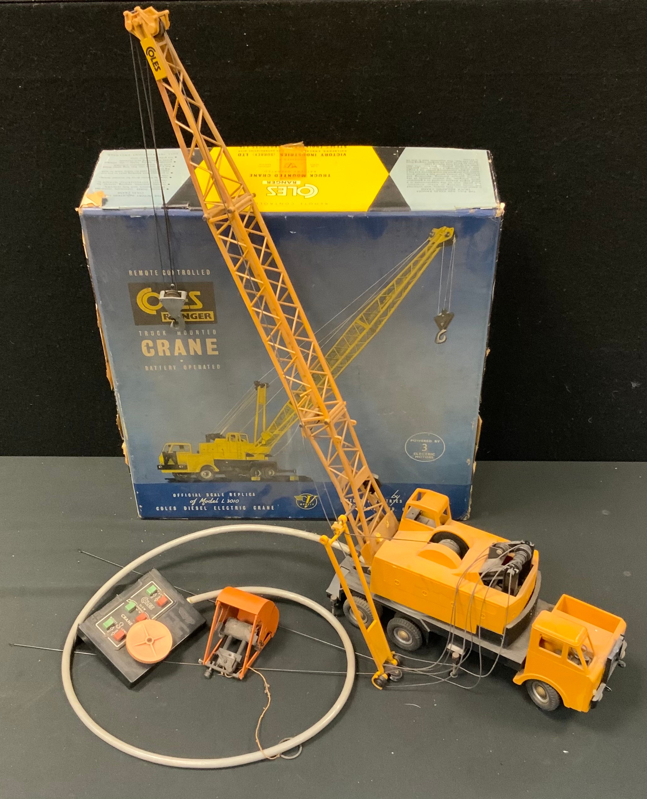 Victory Toys - a Coles battery operated remote control crane, boxed