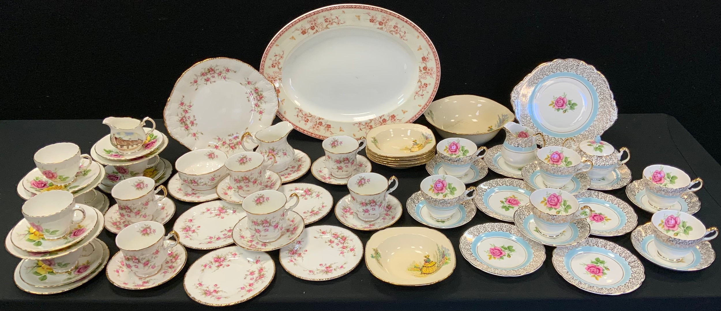 A Paragon Victorian Rose pattern tea service, for six; other teaware