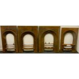 A Victorian cast iron bedroom fire back insert, arched ornate inner cresting, convex basket front,