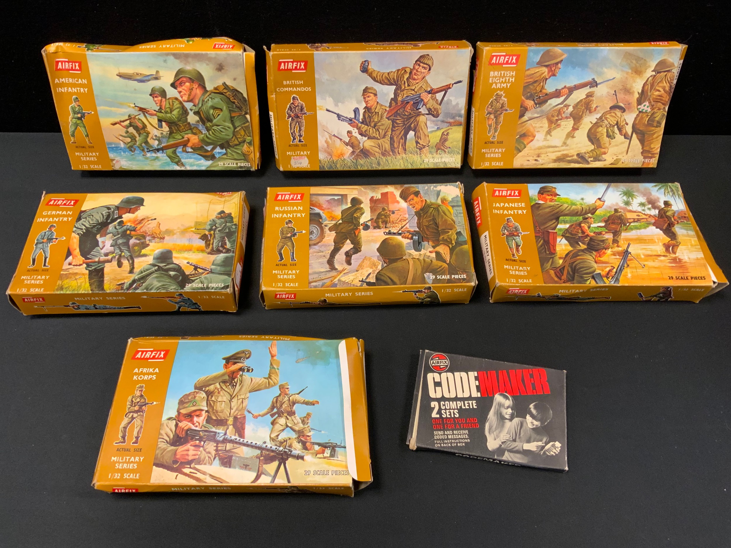 Airfix 1:32 scale Military series soldiers, British Commandoes, American Infantry, British Eighth