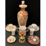Ceramics - a Royal Creon Derby 1128 Imari bell; Lynton Porcelain Derby Roses pattern loving cup;