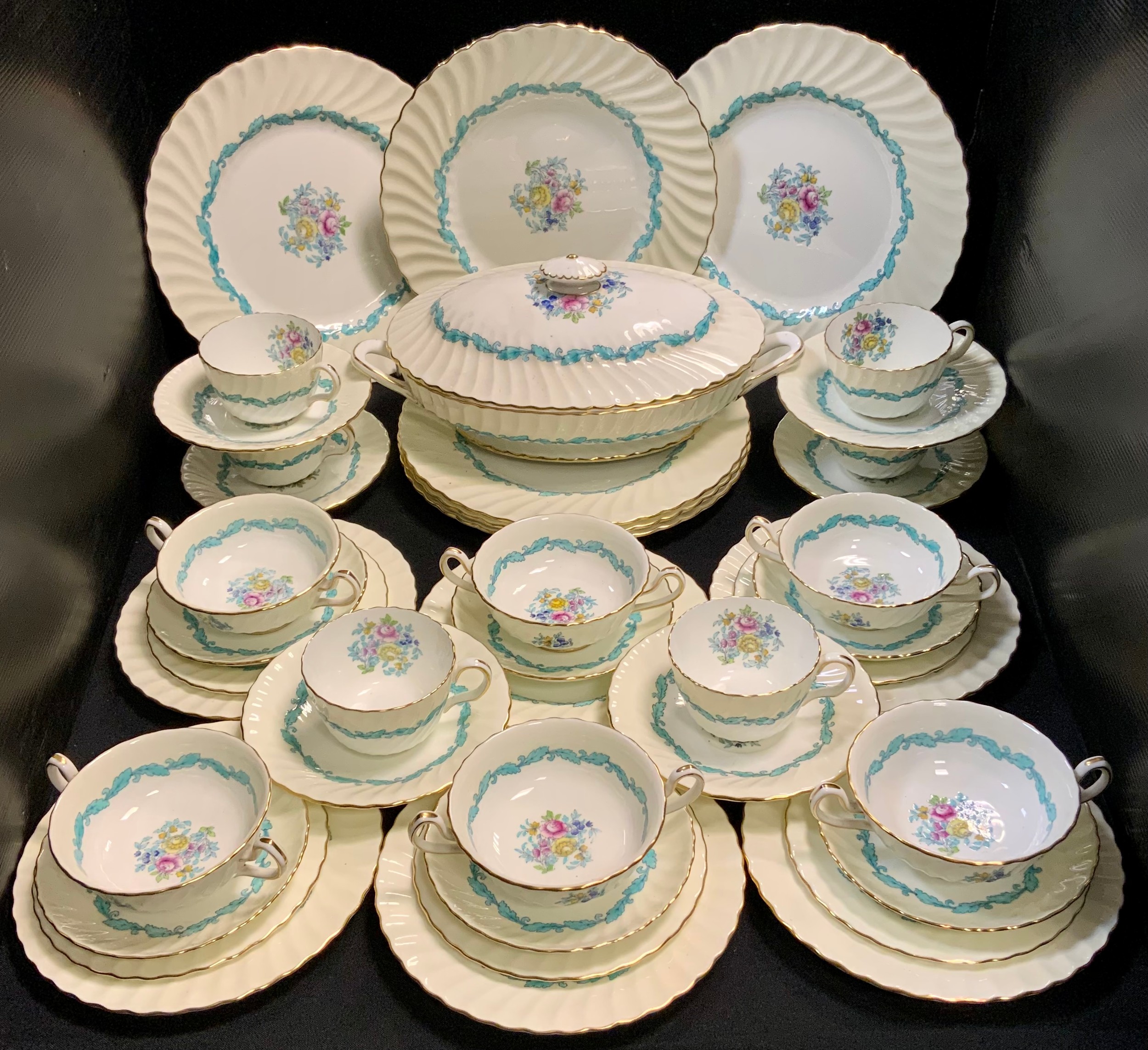 A Minton Ardmore dinner and tea service, for six, printed marks