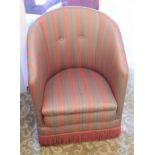 A 20th century tub chair, stripped upholstery