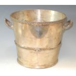 A silver plated two handled ice pail of bucket form, acanthus capped gadrooned borders and loop