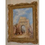 Attributed to David Roberts (British 1796 - 1864) Classical Triumphal Arch oil on panel, 34cm x 24cm