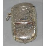 A Victorian silver rounded rectangular combination vesta/sovereign case, engraved and chased with