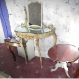 A Tozer, Brook Street, London yew and gilt console table, 57cm wide, 53cm high; a white painted side