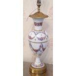 An English opaque glass side light, painted with floral swags, gilt metal mounts, 45cm high