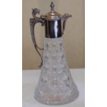 A silver mounted and hobnail cut glass claret jug, 31cm high, Sheffield 1985