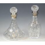 A silver mounted clear glass ship's decanter, globular stopper, 28cm high, Birmingham 1988; another,