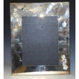 A large silver plated rectangualr photograph frame, the broad border applied wiith enamelled