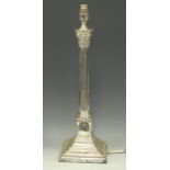 Asprey & Garrard - A large silver plated Neo-Classical table lamp, Corinthian stop fluted column,