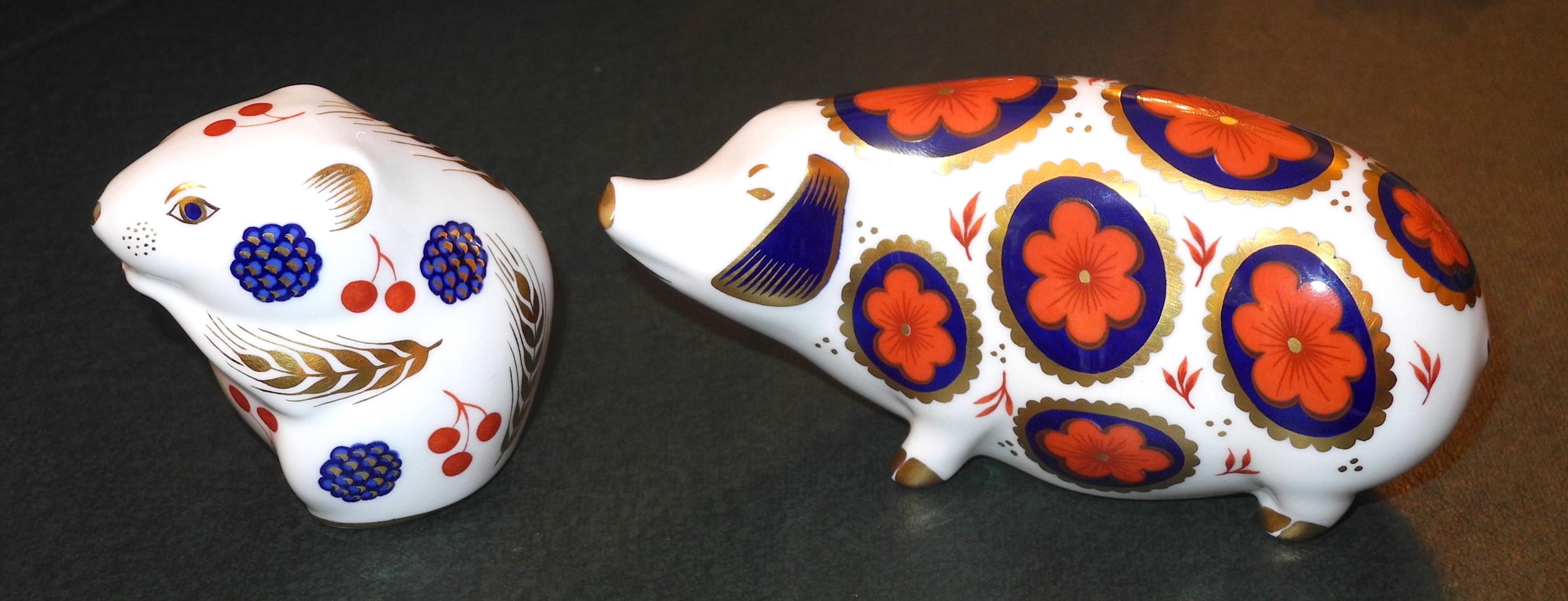 A Royal Crown Derby paperweight, Pig, ceramic stopper; others, Tortoise, Harvest Mouse, all with