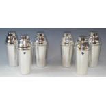 A set of six E.P.on Copper picnic individual cocktail shakers, 15cm high