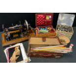 Sewing Accoutrements - a CWS Federation Family sewing machine, cased; buttons, knitting needles