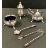 An Elizabeth II silver three piece crust set, Birmingham 1962; George III silver mustard spoon,