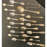 A set of six George IV silver egg spoons, Sheffield 1944; five Kuwait Lodge silver spoons,