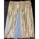 A large pair of silk interlined curtains, oyster ground, approx 226cm drop, 294cm wide each (2)
