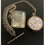 A late 19th century continental 935 silver open face lady's fob watch; a plain monogrammed silver